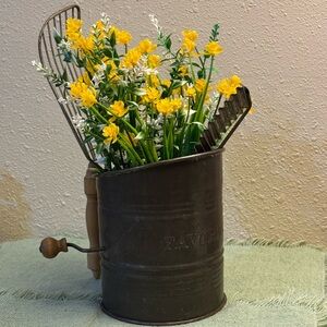 Rare Vintage Flour Sifter with a Wooden Handle